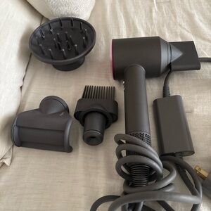 Gray Hair Dryer with Attachments